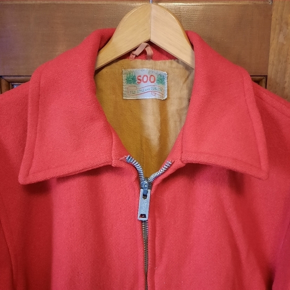 Vintage 1960s Soo wool red knit insulated full metal zipper hunting field coat - Picture 4 of 15
